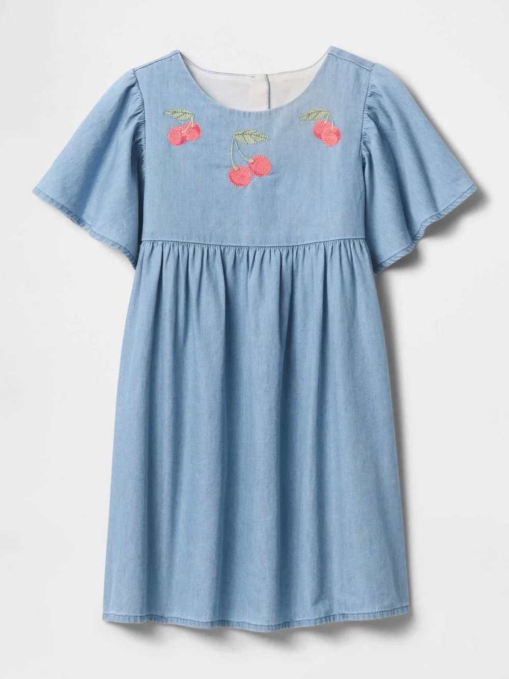 Baby GAP Flutter Sleeve Dress-  Blue Chambray Cherries